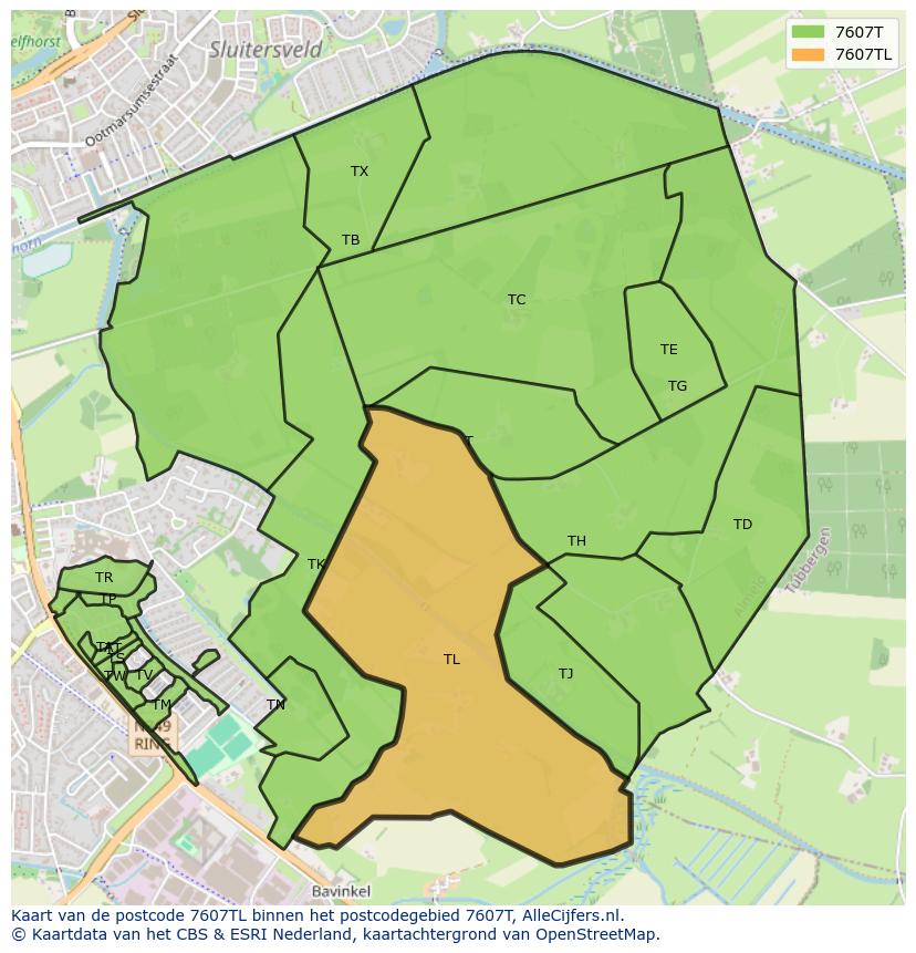 Afbeelding van het postcodegebied 7607 TL op de kaart.