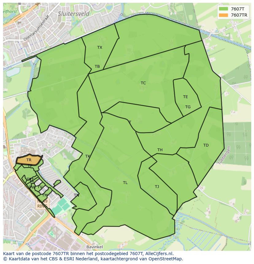 Afbeelding van het postcodegebied 7607 TR op de kaart.