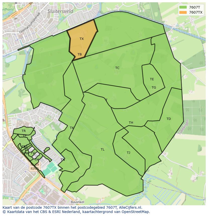 Afbeelding van het postcodegebied 7607 TX op de kaart.