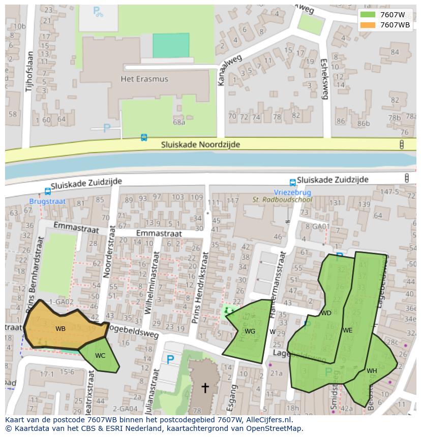 Afbeelding van het postcodegebied 7607 WB op de kaart.