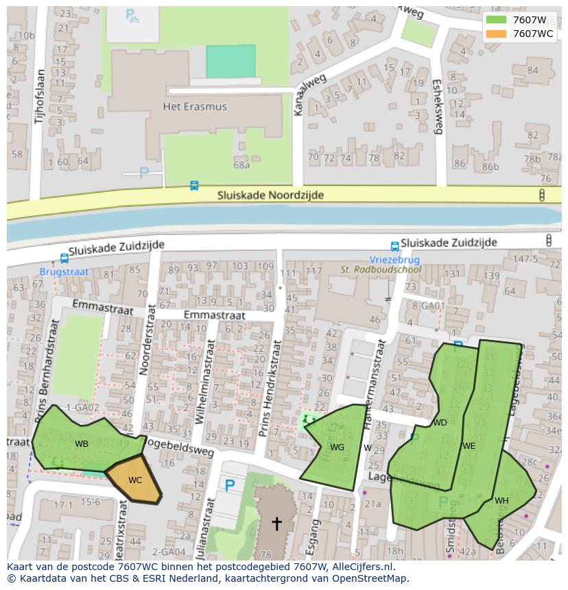 Afbeelding van het postcodegebied 7607 WC op de kaart.