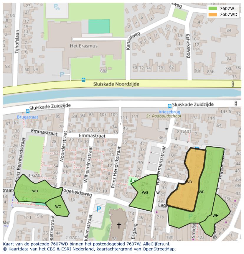 Afbeelding van het postcodegebied 7607 WD op de kaart.