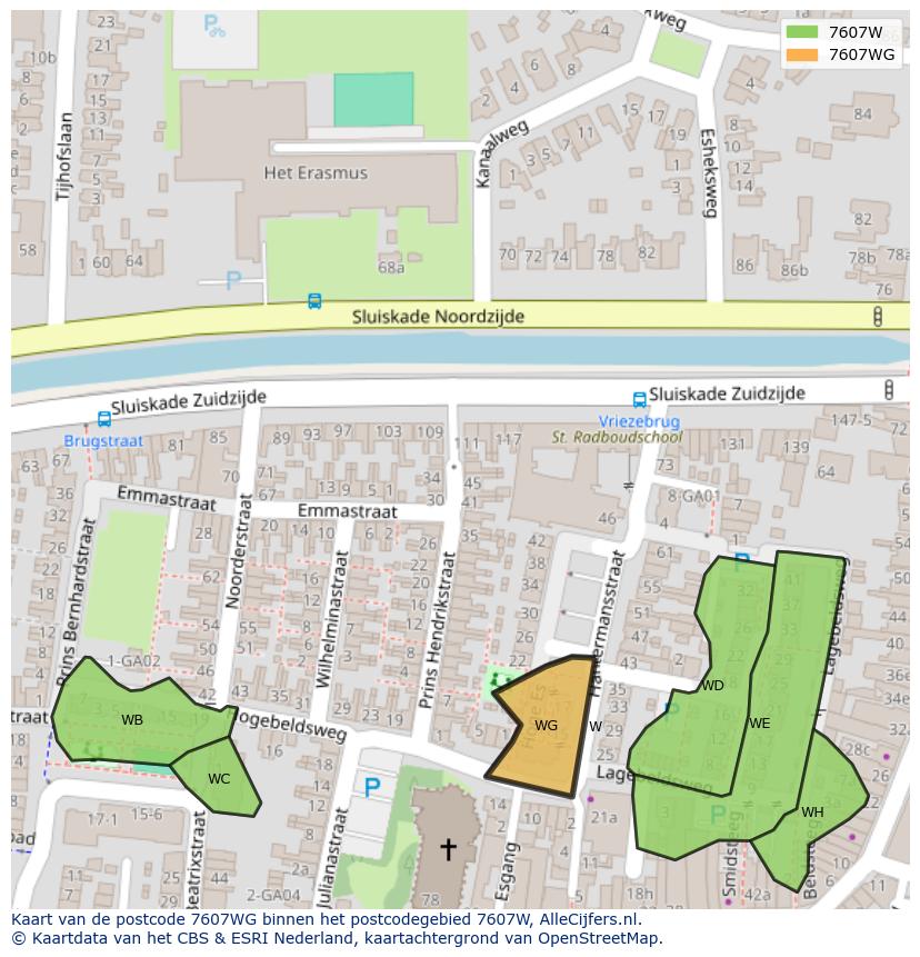 Afbeelding van het postcodegebied 7607 WG op de kaart.