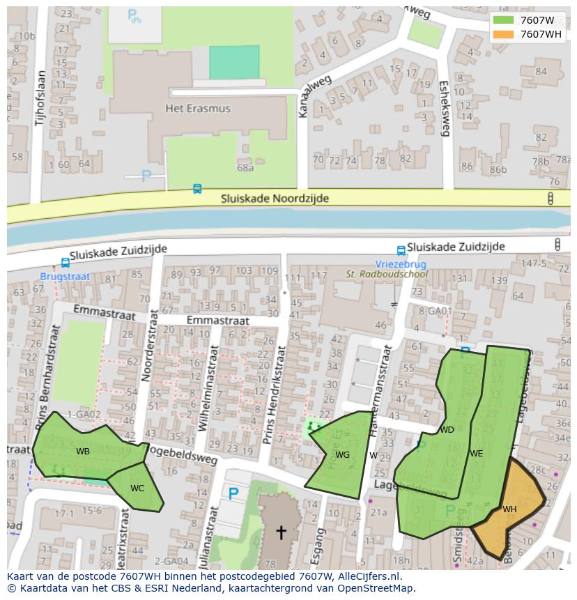 Afbeelding van het postcodegebied 7607 WH op de kaart.