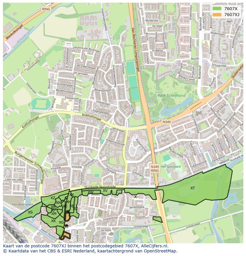 Afbeelding van het postcodegebied 7607 XJ op de kaart.