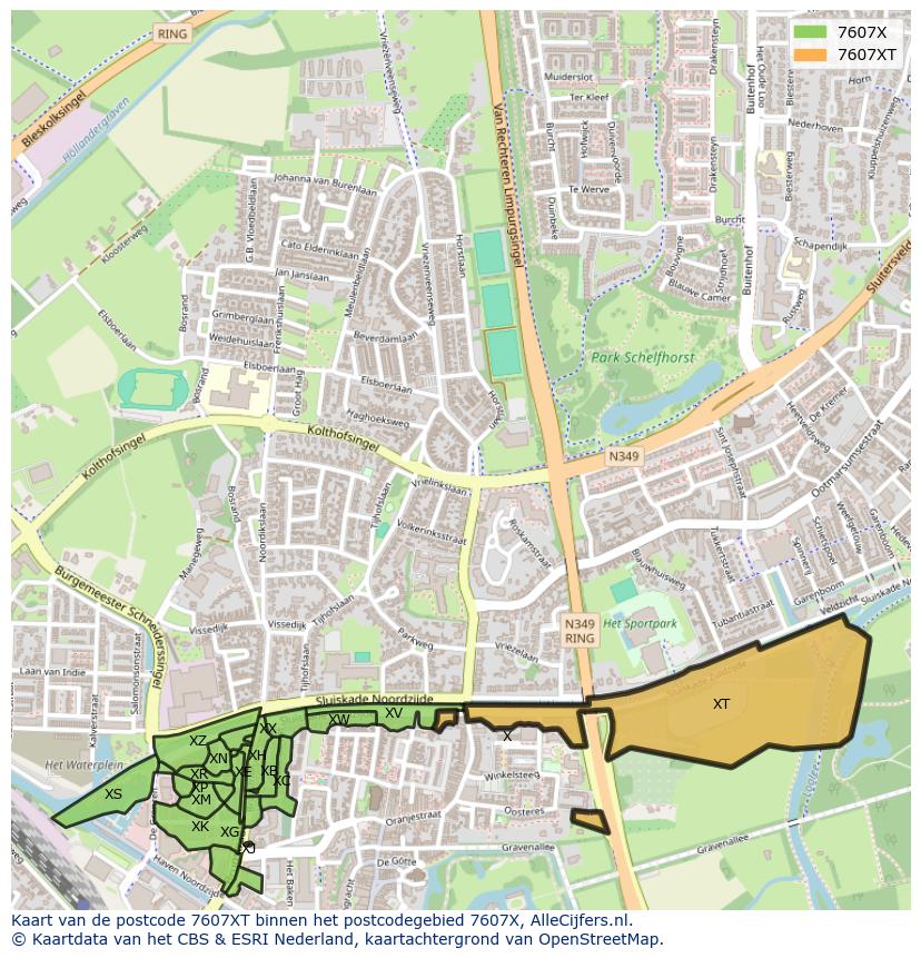 Afbeelding van het postcodegebied 7607 XT op de kaart.