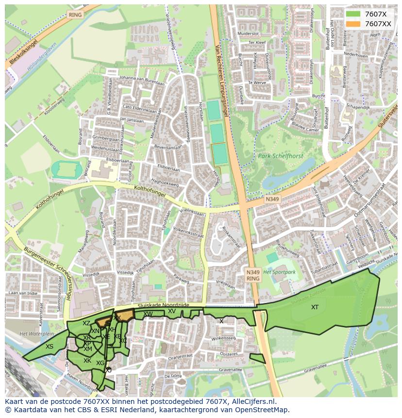 Afbeelding van het postcodegebied 7607 XX op de kaart.