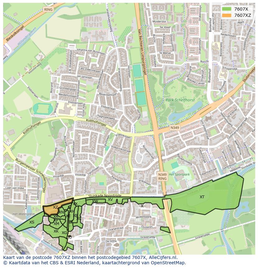 Afbeelding van het postcodegebied 7607 XZ op de kaart.