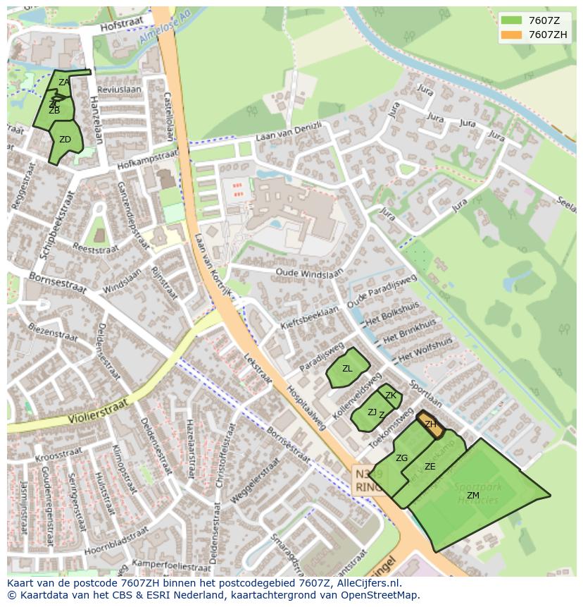 Afbeelding van het postcodegebied 7607 ZH op de kaart.