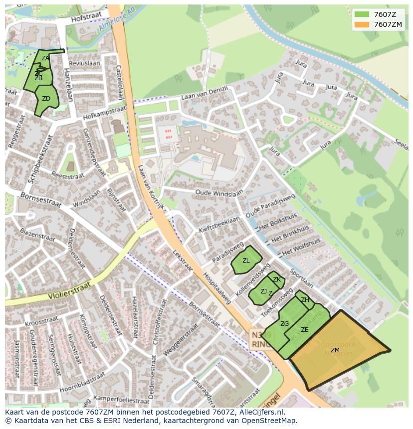 Afbeelding van het postcodegebied 7607 ZM op de kaart.