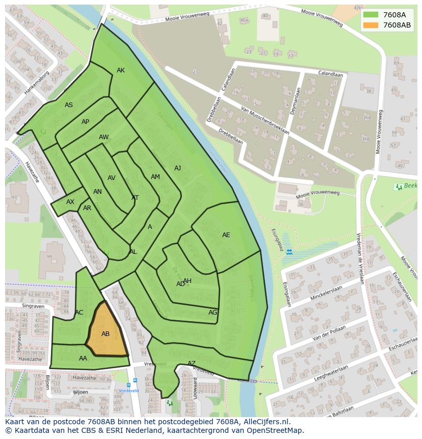 Afbeelding van het postcodegebied 7608 AB op de kaart.