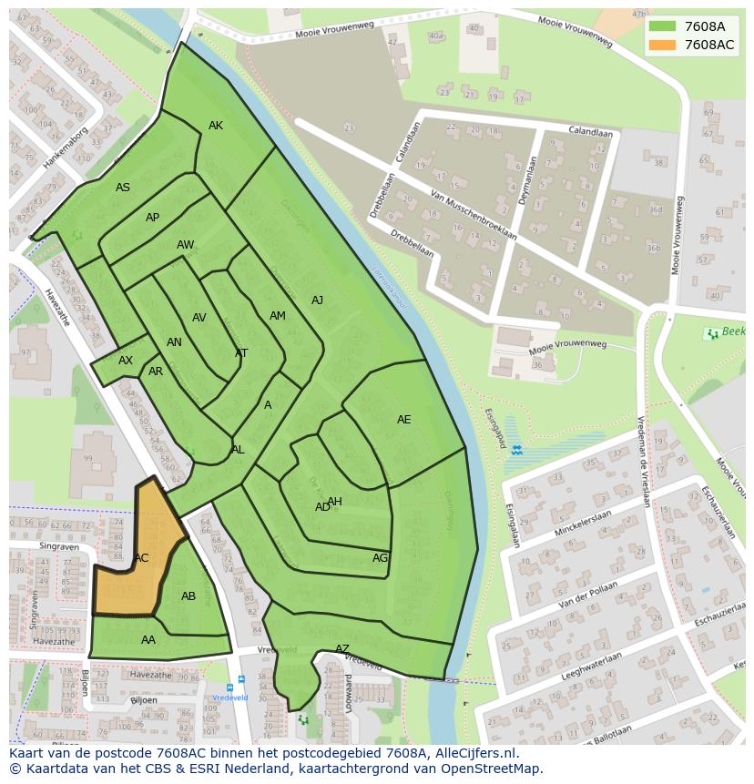 Afbeelding van het postcodegebied 7608 AC op de kaart.