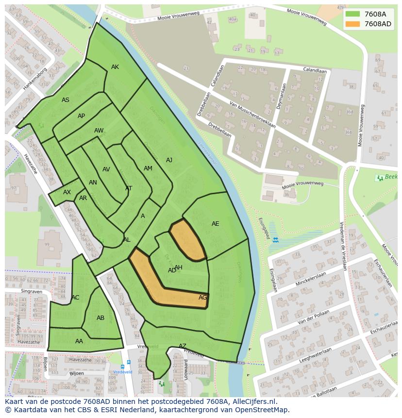 Afbeelding van het postcodegebied 7608 AD op de kaart.