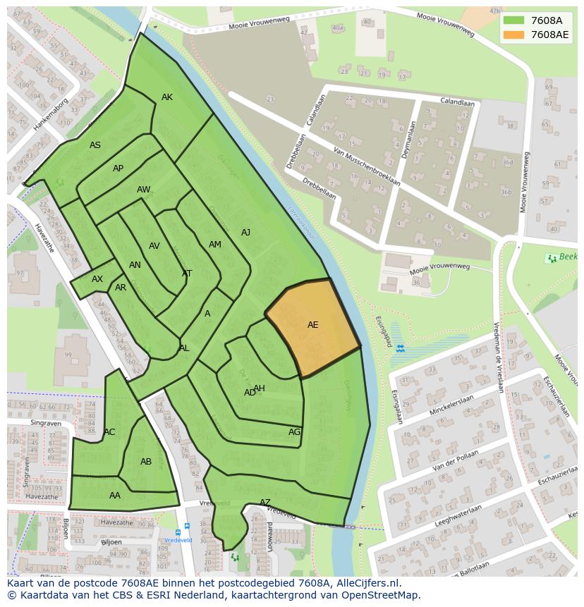 Afbeelding van het postcodegebied 7608 AE op de kaart.