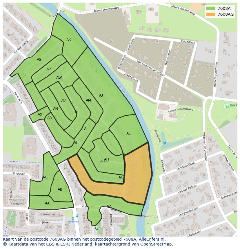 Afbeelding van het postcodegebied 7608 AG op de kaart.