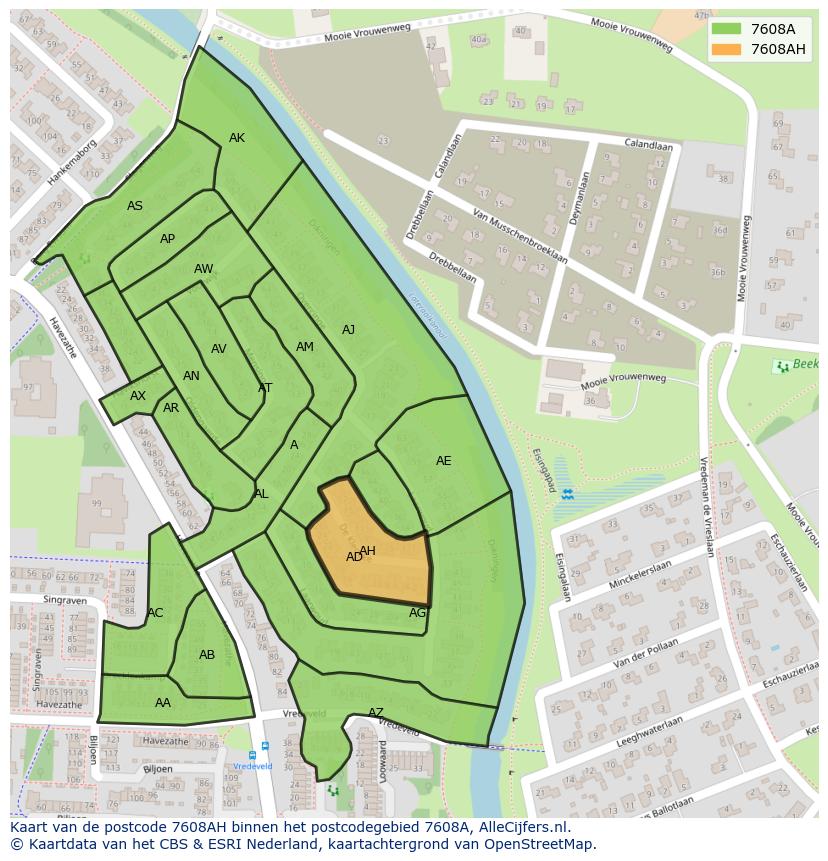 Afbeelding van het postcodegebied 7608 AH op de kaart.
