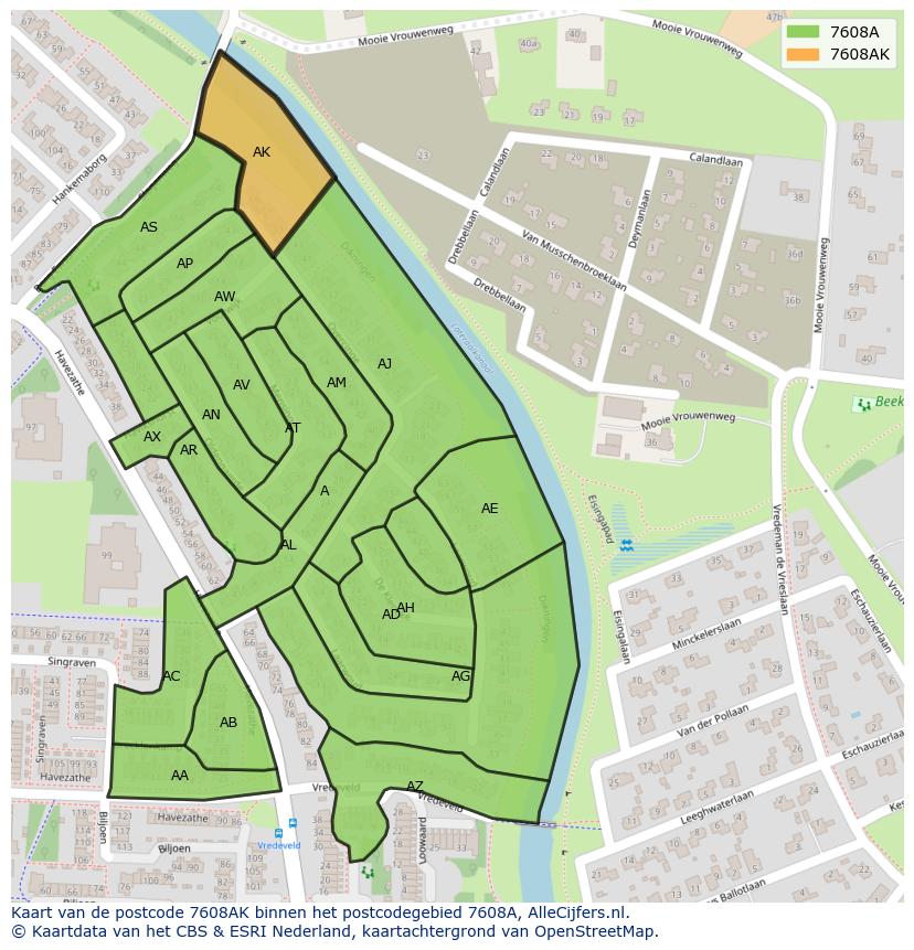 Afbeelding van het postcodegebied 7608 AK op de kaart.