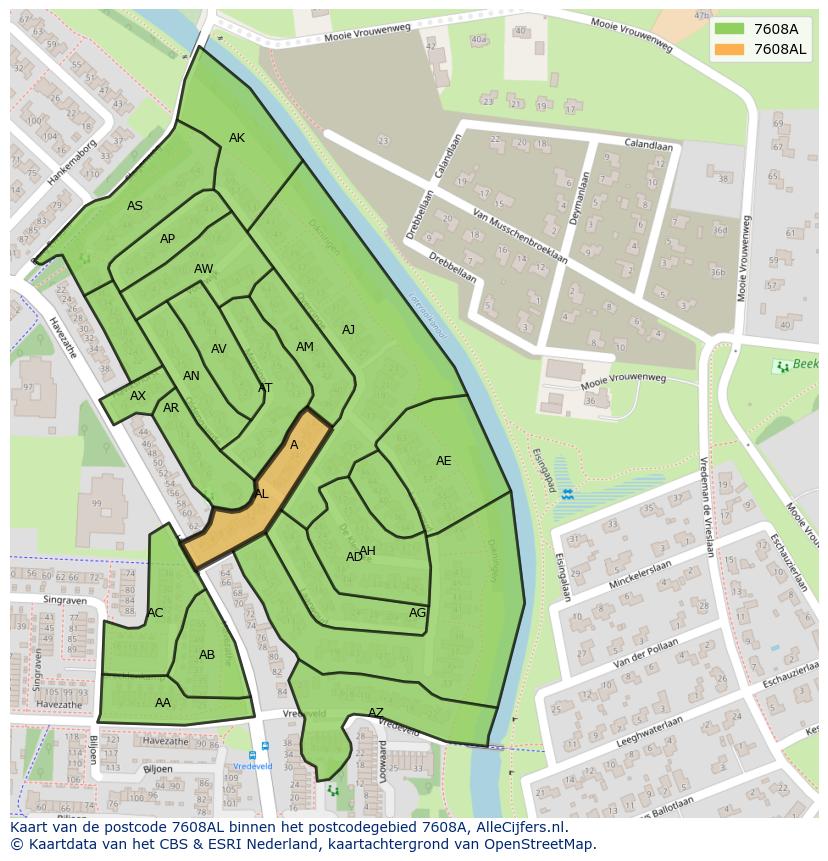 Afbeelding van het postcodegebied 7608 AL op de kaart.
