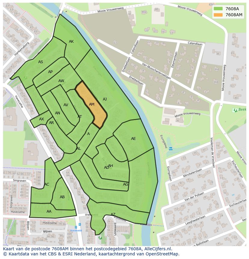 Afbeelding van het postcodegebied 7608 AM op de kaart.