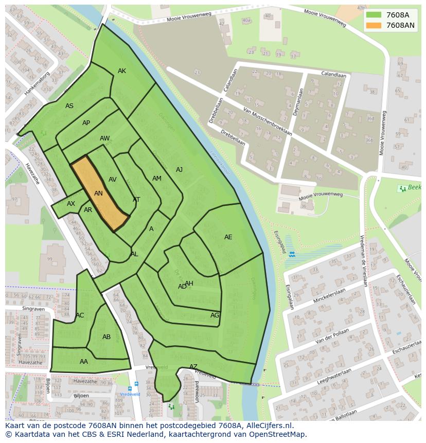 Afbeelding van het postcodegebied 7608 AN op de kaart.