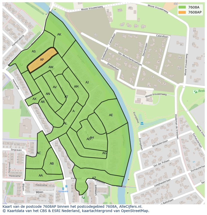 Afbeelding van het postcodegebied 7608 AP op de kaart.