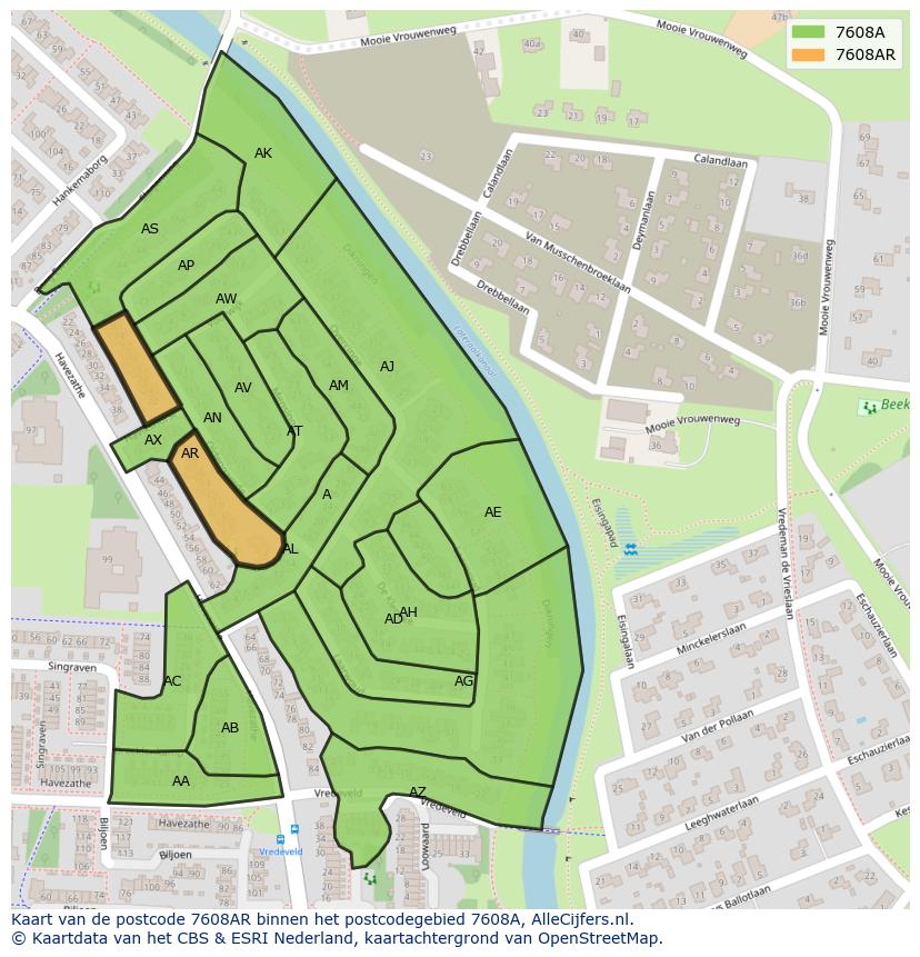 Afbeelding van het postcodegebied 7608 AR op de kaart.