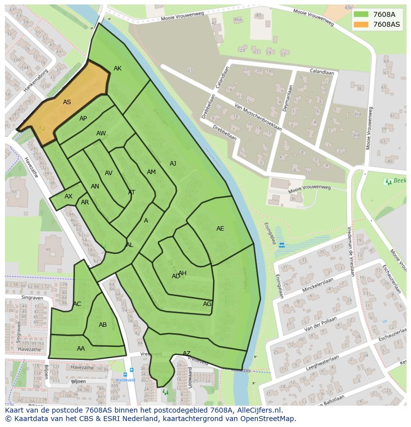 Afbeelding van het postcodegebied 7608 AS op de kaart.