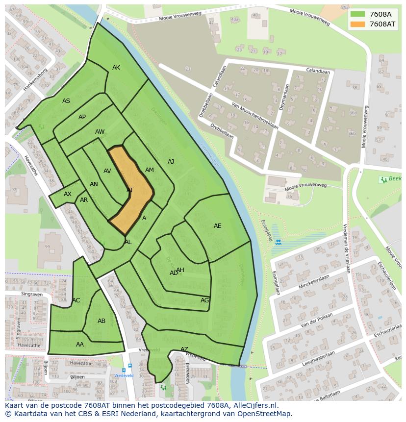 Afbeelding van het postcodegebied 7608 AT op de kaart.