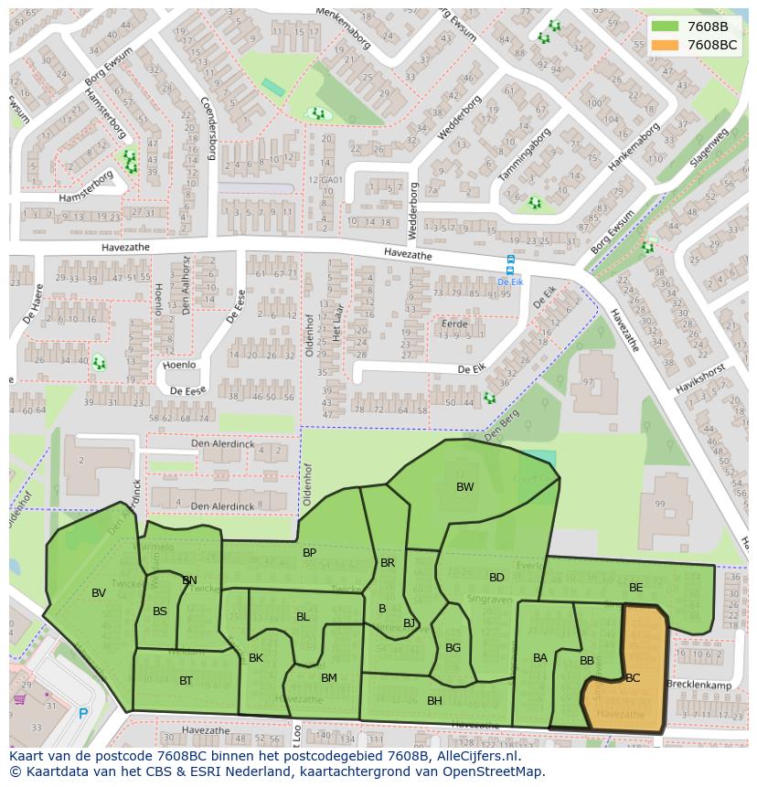 Afbeelding van het postcodegebied 7608 BC op de kaart.
