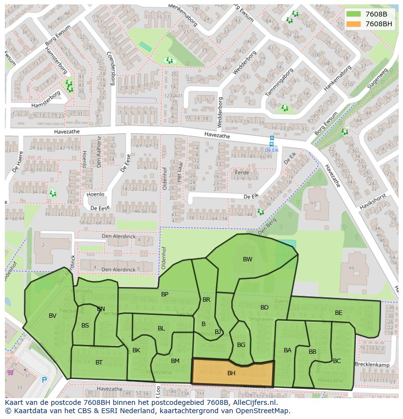 Afbeelding van het postcodegebied 7608 BH op de kaart.