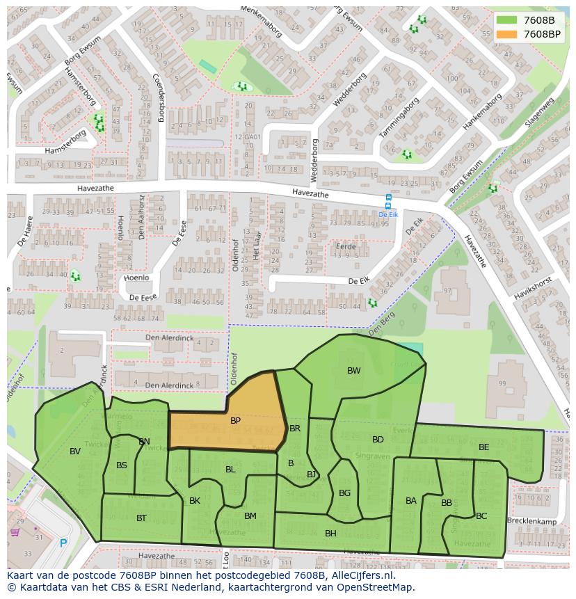 Afbeelding van het postcodegebied 7608 BP op de kaart.