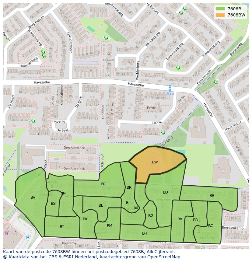 Afbeelding van het postcodegebied 7608 BW op de kaart.
