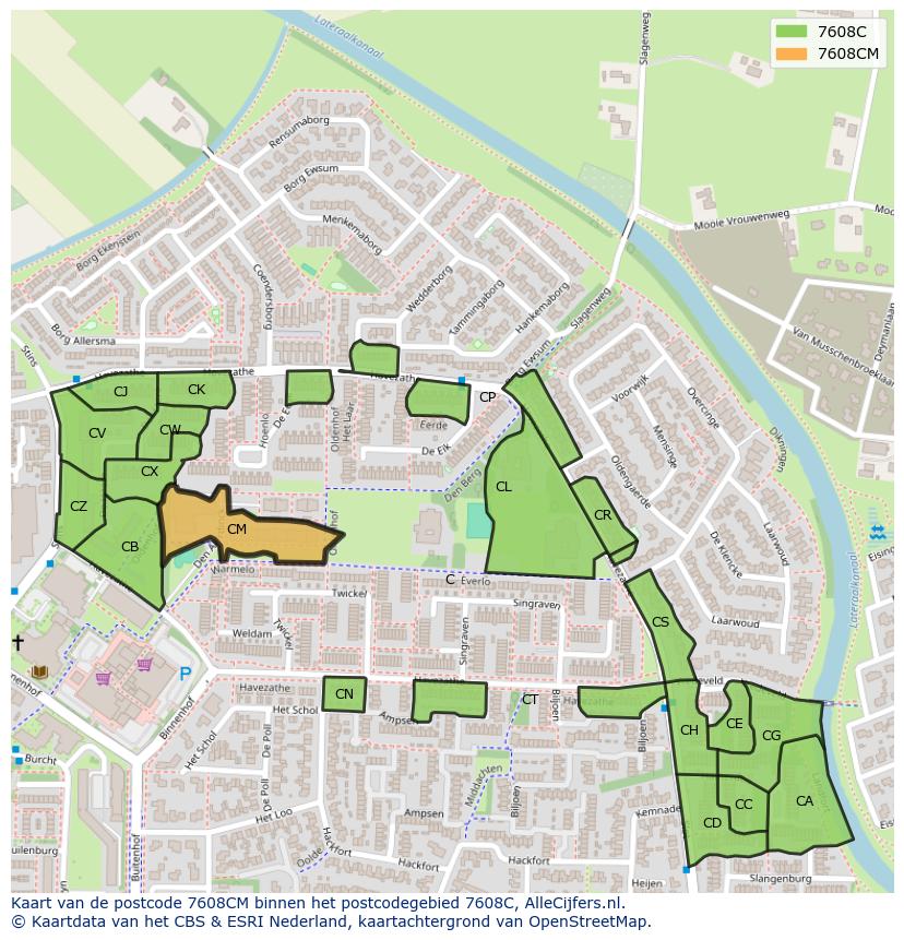 Afbeelding van het postcodegebied 7608 CM op de kaart.