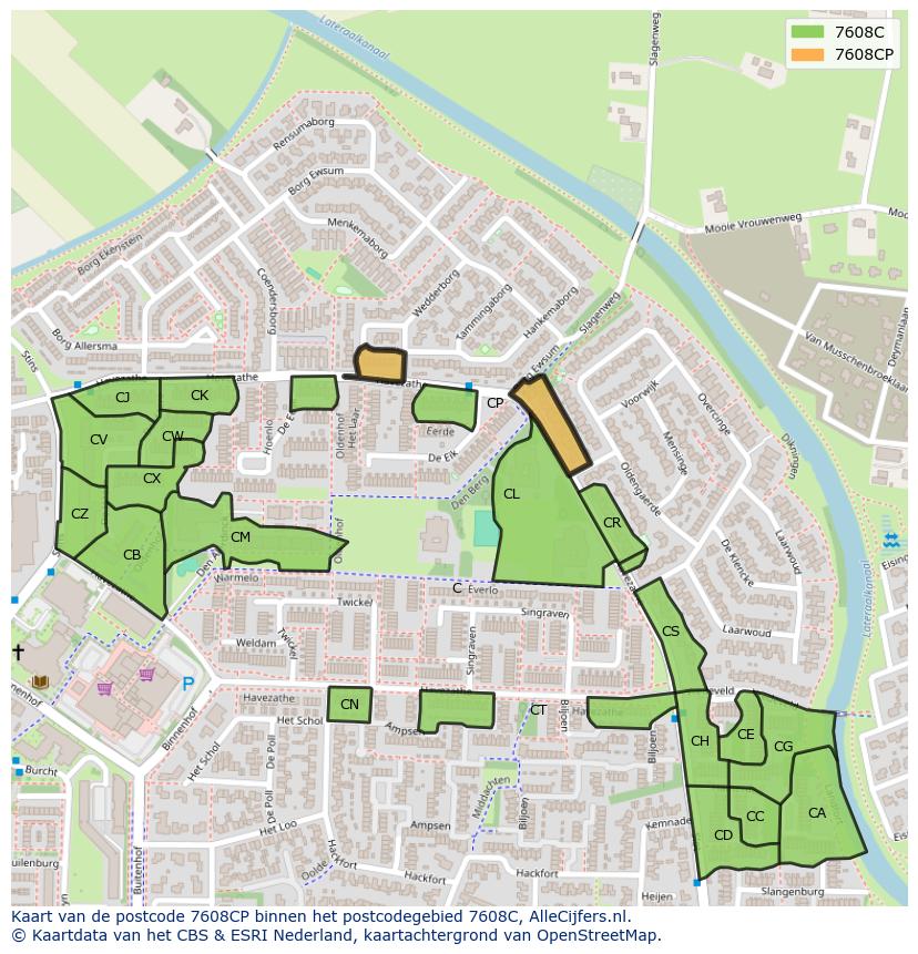 Afbeelding van het postcodegebied 7608 CP op de kaart.