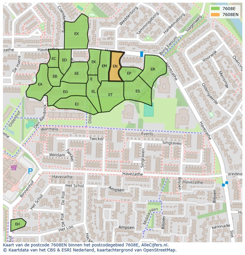 Afbeelding van het postcodegebied 7608 EN op de kaart.