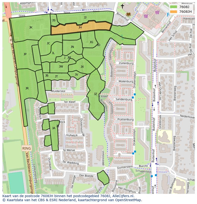 Afbeelding van het postcodegebied 7608 JH op de kaart.