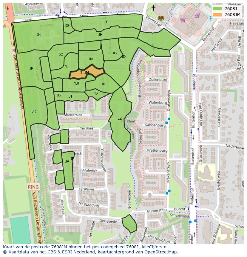 Afbeelding van het postcodegebied 7608 JM op de kaart.