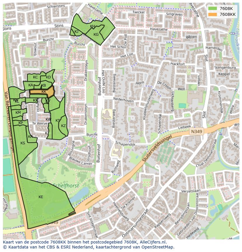 Afbeelding van het postcodegebied 7608 KK op de kaart.