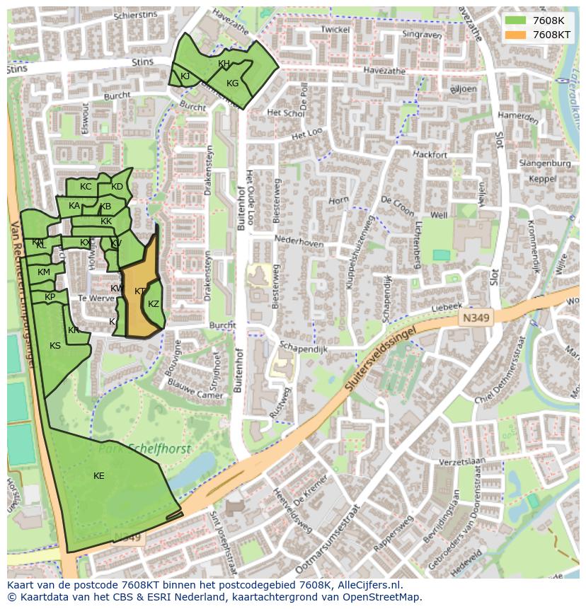 Afbeelding van het postcodegebied 7608 KT op de kaart.