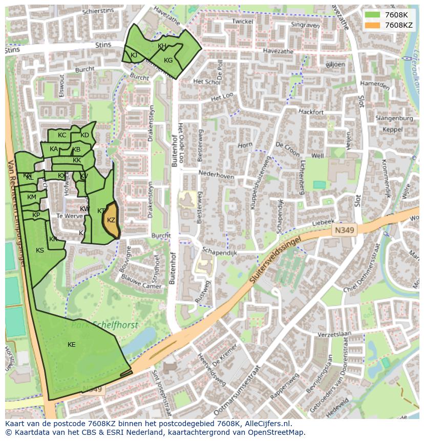 Afbeelding van het postcodegebied 7608 KZ op de kaart.