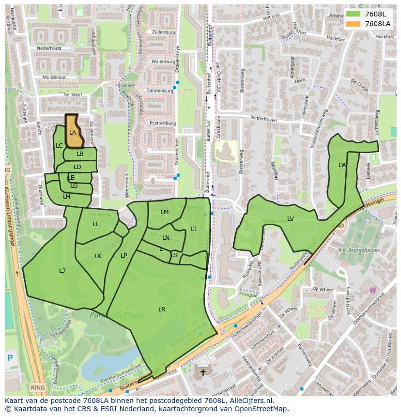 Afbeelding van het postcodegebied 7608 LA op de kaart.