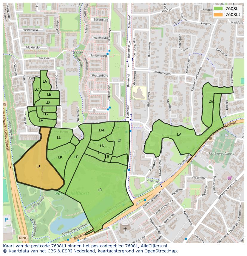 Afbeelding van het postcodegebied 7608 LJ op de kaart.