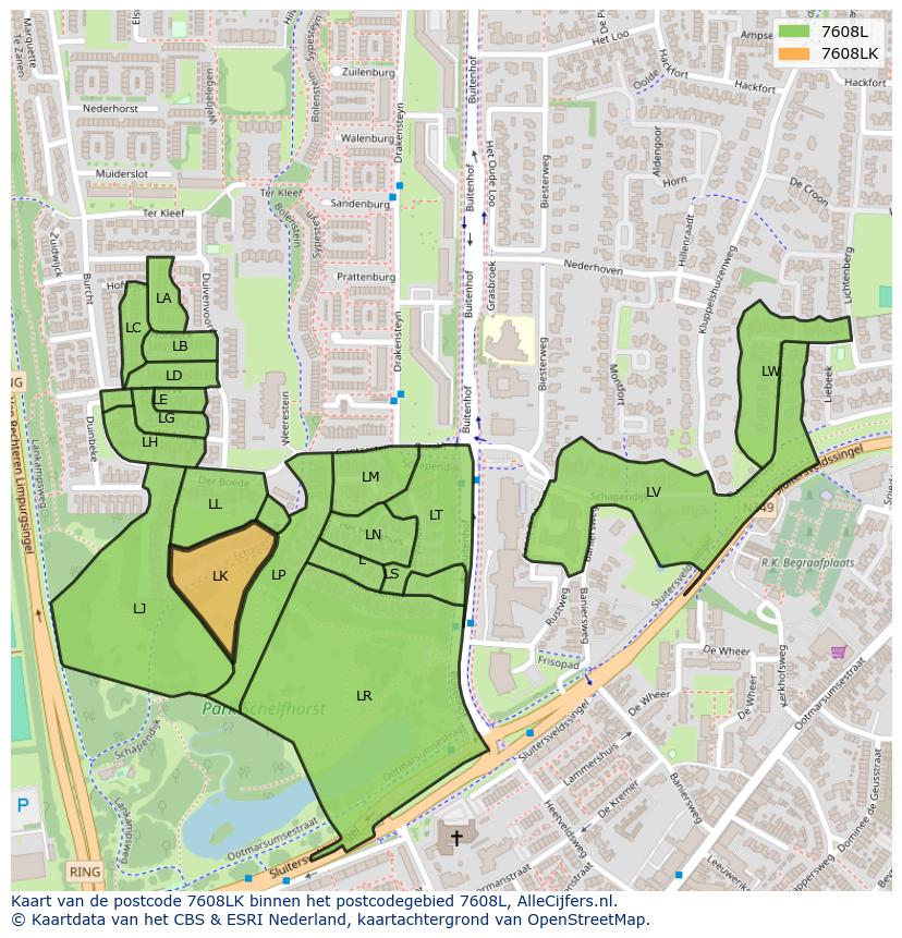 Afbeelding van het postcodegebied 7608 LK op de kaart.