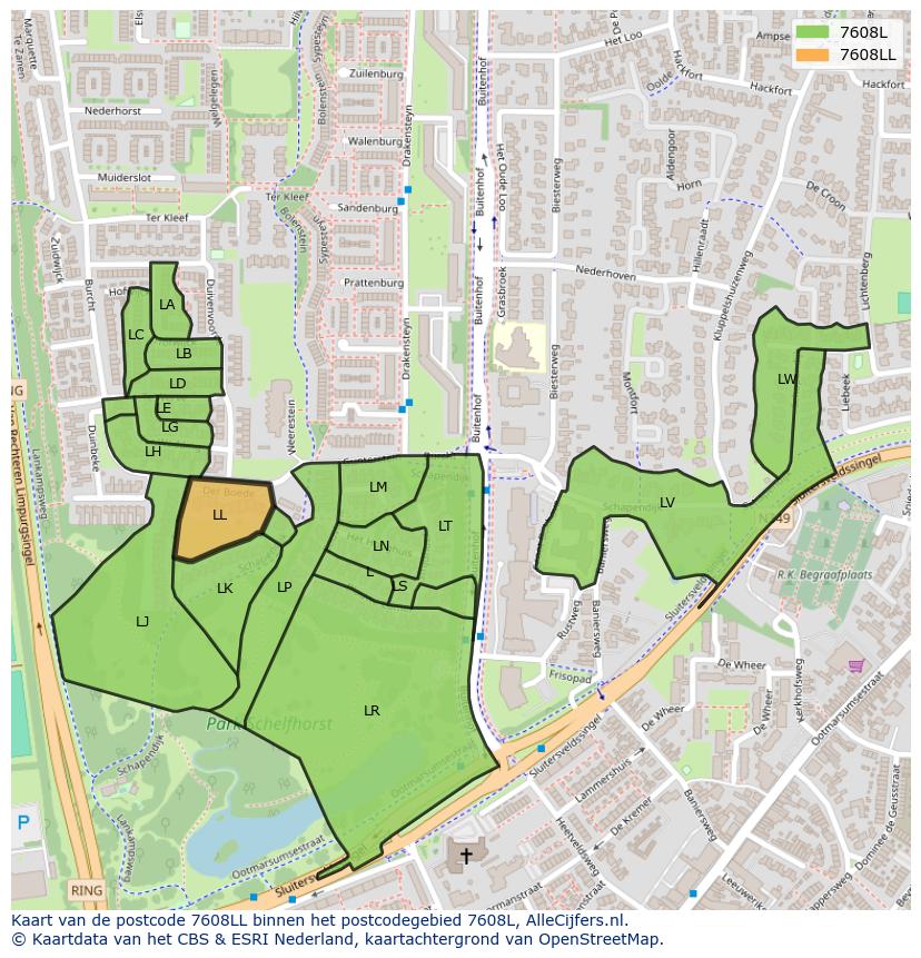 Afbeelding van het postcodegebied 7608 LL op de kaart.