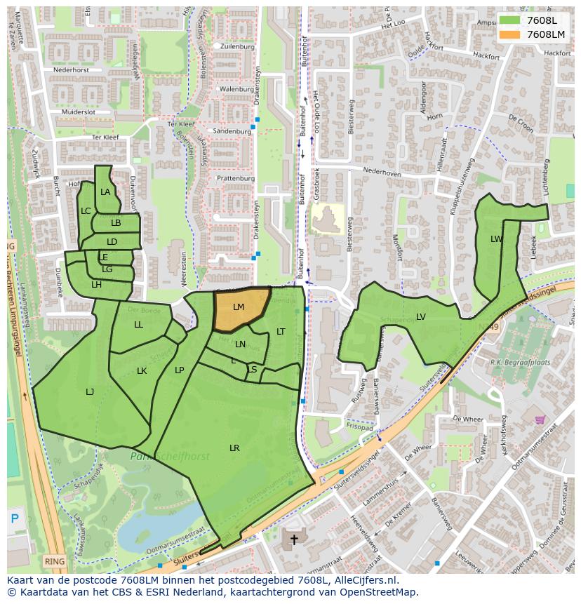 Afbeelding van het postcodegebied 7608 LM op de kaart.