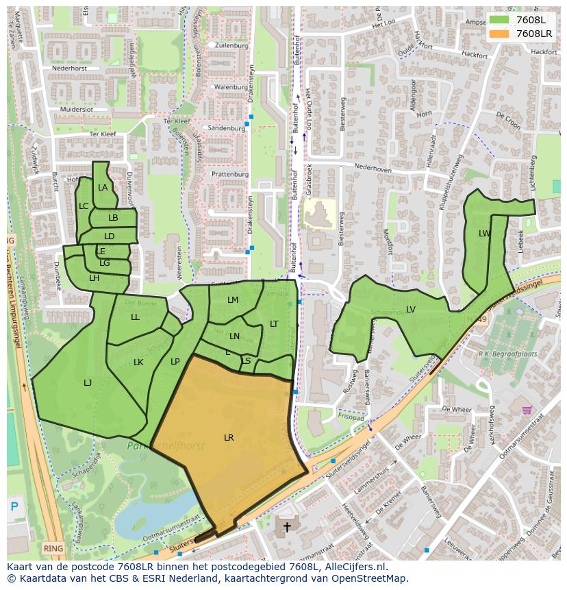 Afbeelding van het postcodegebied 7608 LR op de kaart.