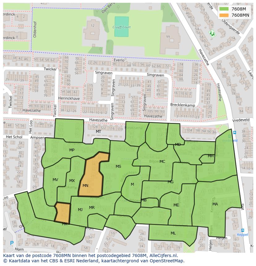 Afbeelding van het postcodegebied 7608 MN op de kaart.