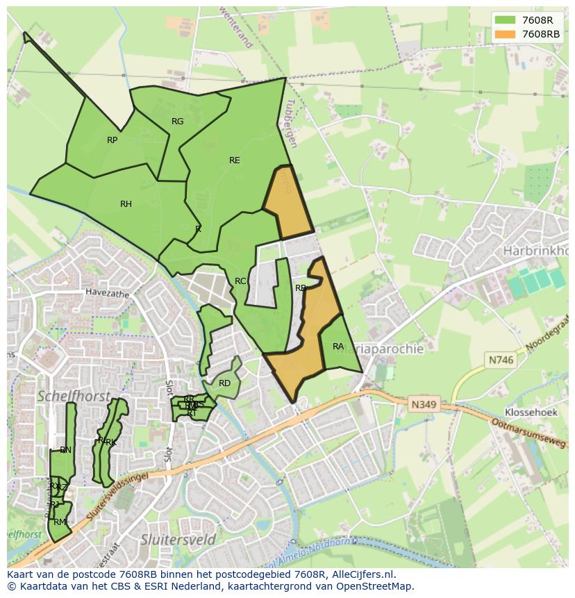 Afbeelding van het postcodegebied 7608 RB op de kaart.