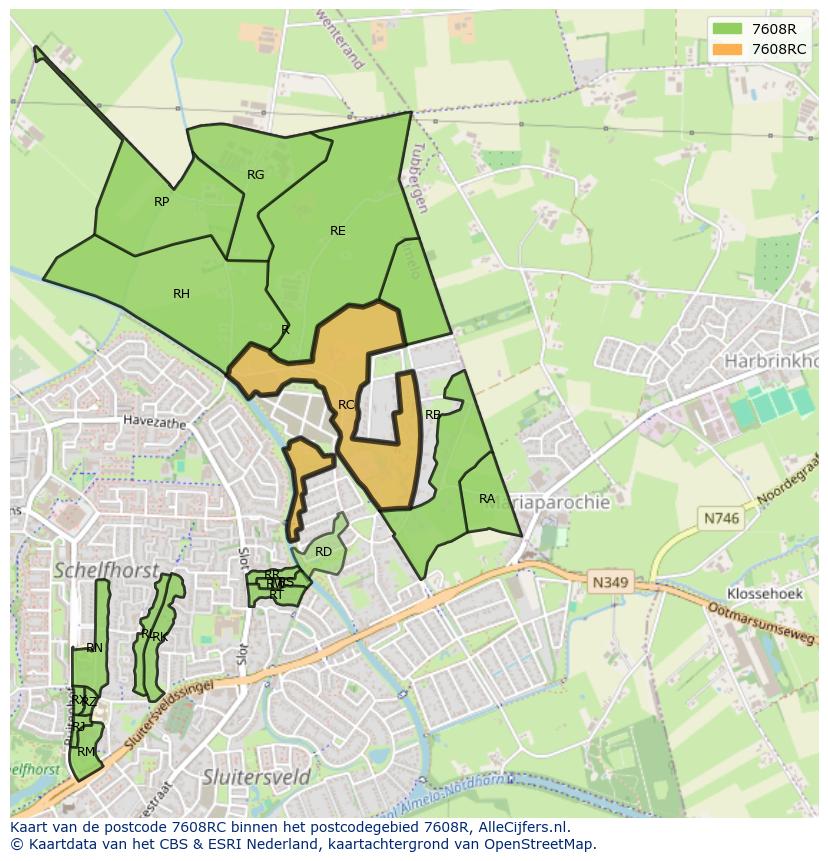 Afbeelding van het postcodegebied 7608 RC op de kaart.