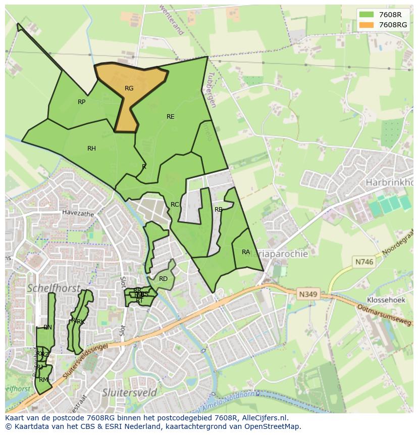 Afbeelding van het postcodegebied 7608 RG op de kaart.